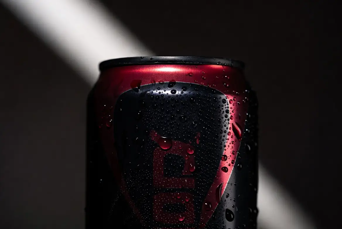一幅帶有醒目色彩細節與專業商業打光的亮眼飲品主力視覺